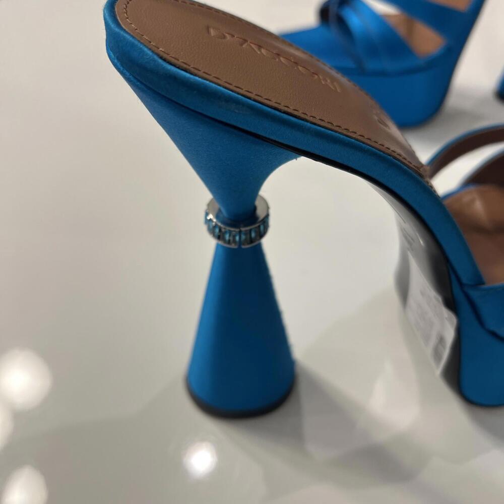 $1195 D'Accori Sienna  Satin Platform Mules Sky High size 38.5 - Picture 2 of 13